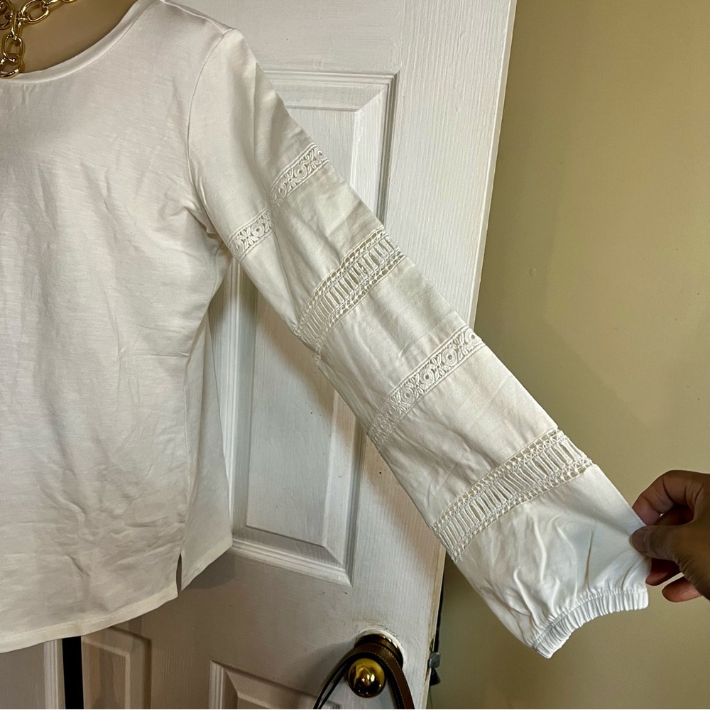 Belle Boho Women’s Cotton Knit‎ Bishop Sleeve Cutout Casual White Top S - Picture 2 of 10